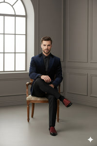 Men’s Red Glitter Tuxedo Loafers – Shiny Slip-On Dress Shoes with Black Patent Toe for Parties and Formal Events