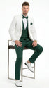 Men’s White and Hunter Green 3 Piece Suit – Elegant Formal Suit with Vest, Wedding Tuxedo Suit for Prom and Party Wear