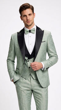 Men’s Sage Green Wedding Tuxedo with Black Shawl Lapel – 3 Piece Groom Prom Suit Mintish Color