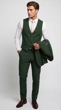 Men’s Forest Green 3 Piece Wedding Suit, Formal Groom Groomsmen Dress Suit Set