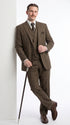 Men’s Edwardian Brown Plaid 3-Piece Suit – Vintage Double-Breasted Vest Wedding and Formal Suit