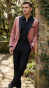 Men’s Dusty Rose Pink Velvet Blazer with Black Satin Lapel | Formal Sport Coat in Mauve Color + Bowtie
