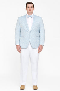 Mens Light Blue Paisley Tuxedo Jacket with Matching Bow Tie – Slim Fit Blazer for Weddings, Prom, and Formal Events