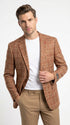 Vitali Men’s Rust Copper Brown Plaid Blazer with Tan Pants – Classic Windowpane, Business and Smart-Casual Birck color Suit