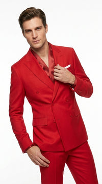 Men’s Red Double Breasted Suit – Peak Lapel Wedding, Prom & Formal Party Suit