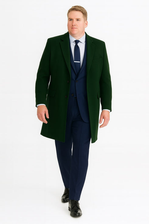 Mens Dark Green Wool Overcoat – Classic Long Coat for Formal and Casual Style