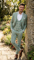 Mint Green Plaid Three Piece Suit for Men | Classic Checkered Formal Suit with Jacket Vest and Pants By Rossiman