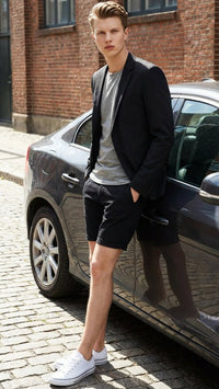 Men’s Black Summer Business Suit with Shorts Pants Set