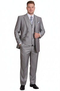 Men’s Light Gray 3-Piece Modern Fit Suit with Vest – Classic Formal Business and Wedding Attire