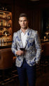 Men’s Navy Blue and Gray Paisley Print Blazer – Prom Jacket for Formal, Party, and Evening Wear