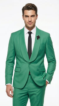 Men’s Emerald Green Tuxedo Suit – Emerald Green Formal Tuxedo with Shawl Lapel Jacket Trousers for Prom, Wedding in Augusta Green
