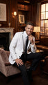 Men’s White Blazer with Black Trim | Wedding and Party Formal Blazer Jacket - White Tuxedo Prom Jacket