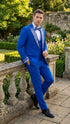 Men’s Bright Royal Blue and White lapel Embellished Tuxedo Suit – 3-Piece Formal Wedding, Prom, and Gala Outfit