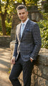 Mens Charcoal Gray with Blue Plaid Pattern Blazer Jacket – Classic Check Pattern Sport Coat for Business, Office, and Smart Casual Wear