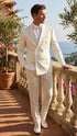 Men’s Ivory Double Breasted Tuxedo Dinner Jacket – Textured Blazer Paisley Texture Pattern in Off White Cream Color + Bowtie