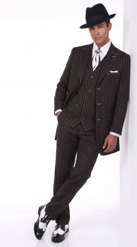 Men’s Black Pinstripe Zoot Suit – 3-Piece Gangster, Formal Suit 1920s Pimp Suit