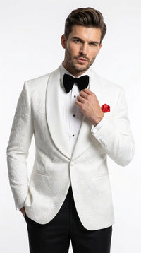 Men’s White Floral Tuxedo Jacket – Shawl Lapel Wedding & Prom Dinner Jacket