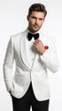 Men’s White Floral Tuxedo Jacket – Shawl Lapel Wedding & Prom Dinner Jacket
