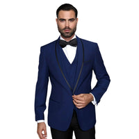 3-Piece Tailored Fit Wool Suit with Bow Tie and Flat Front Pants - Navy