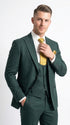 Mens Vitali 3 Piece Suit W/Scoop Vest Hunter Green 3-Piece Suit –, Big Peak Lapel Vest and Pants Modern Fit Two Buttons