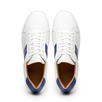 Zelli Olympias Crocodile-Trimmed Calfskin Sneakers in White and Navy