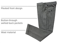 Mens Vintage Tweed Dress Pants Slacks Trousers Regular Fit Suit Pants in Grey