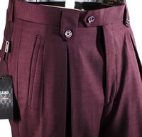 Tiglio Luxe Burgundy Wide Leg, Pure Wool Dress Pants 2576
