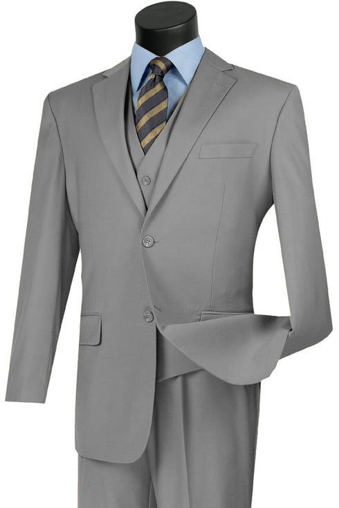 Mens Classic Fit Flat Front Vested Suit in Medium Grey