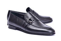 Corrente 6628 Leather Slip-On Side Buckle Loafer - Black - Black - Size 13