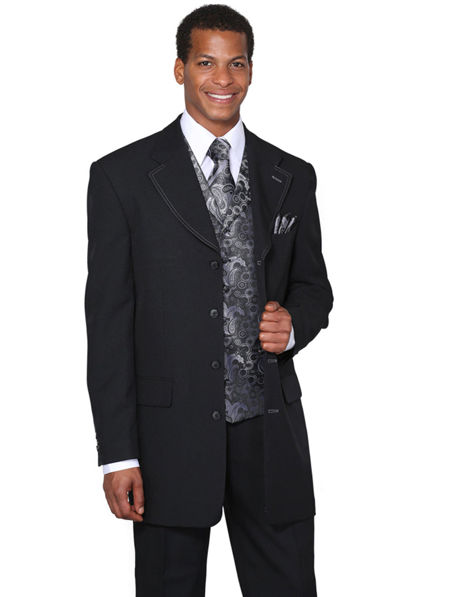 four buttons Men's 4 (four) button  BLACK Double Pleated Fully Lined Suit main image 1