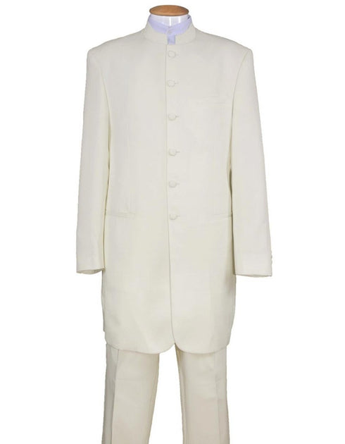 Mens 6 Button Long Style Mandarin Collar tuxedo in Cream