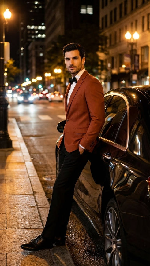 Men’s Brick Copper Rust Color Blazer – Slim Fit Formal and Party Wear Jacket in Burnt Orange Sport Coat