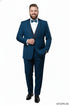 Men’s Teal Blue Tuxedo – 3-Piece Formal Suit with Satin Shawl Lapel, Vest, and Pants in Saphire Cobalt Blue Color