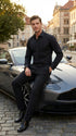 Men’s Black Pleated Tuxedo Dress Shirt | Formal Laydown Collar Button-Up Shirt for Weddings & Black Tie By Tiglio