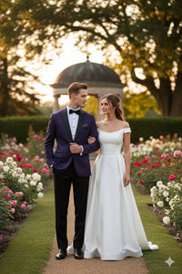 Men’s Purple Paisley Tuxedo Jacket – Ultra Slim Fit Dinner Blazer with Black Satin Peak Lapel