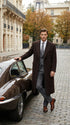 Men’s Brown Long Overcoat – Double Breasted Classic Formal Winter Coat for Business, Topcoat and Cold Weather Wear