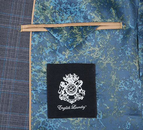 English Laundry 2-Piece Gray Plaid Wool Blend Slim Fit Dress Suit