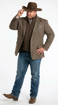 Men’s Brown Herringbone Tweed Cowboy Western Blazer – Classic Country Sport Coat Jacket for Ranch Wear, Cowboy Jacket