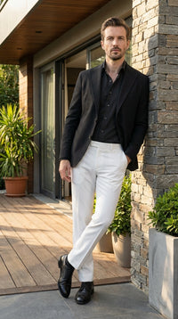 Men’s Black Seersucker Blazer – Textured Two-Button Notch Lapel Formal & Summer Sport Jacket in Black Tone-on-Tone Cotton Fabric