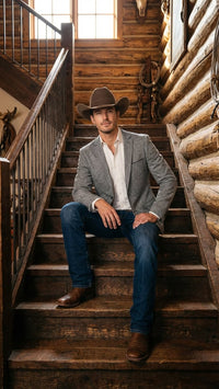 Men's Grey Tweed Herringbone Western Blazer Jacket Style Look, Textured Formal Casual Sport Coat for Jeans