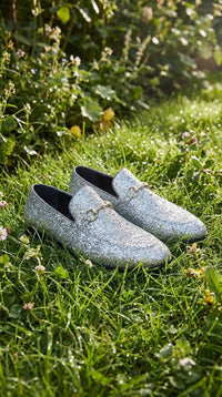 Men's Silver Gray Glitter Loafers | Sparkly Dress Shoes for Wedding, Prom, Party & Formal Events