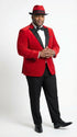 Men’s Red Velvet Fabric Rhinestone Blazer with Matching Red and Black Hat – Christmas New Year Holiday Party Jacket Set
