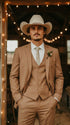 Mens Camel Brown Copper Western 3 Piece Suit – Classic Country Style Blazer Vest Pants Set, Formal Cowboy Suit Outfit