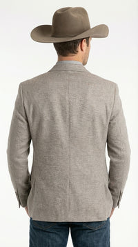 Mens Textured Light Grey Western Blazer – Cowboy Style Casual Sport Coat for Men Classic Western Jacket