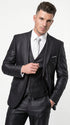 Men’s Black Three Piece Suit – Modern Fit 3PC Formal Suit with Vest for Wedding, Prom and Business Events Sharkskin Shiny Fabric