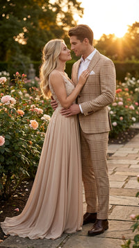 Beige Tan Plaid windowpane Two Piece Suit for Men | Classic Checkered Formal Suit with Jacket and Pants by Rossiman