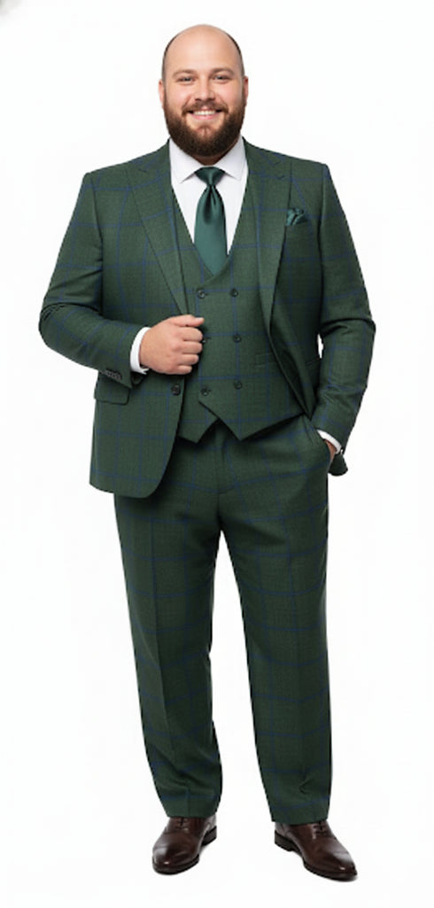 Men’s Green Plaid 3-Piece Suit – Classic Check Slim Fit Suit for Weddings, Church, and Formal By Rossiman