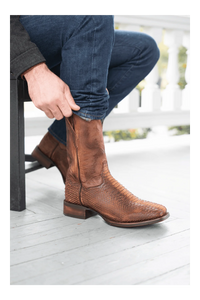 Dan Post Men's KA Python Print Leather Square Toe Boots - Brown