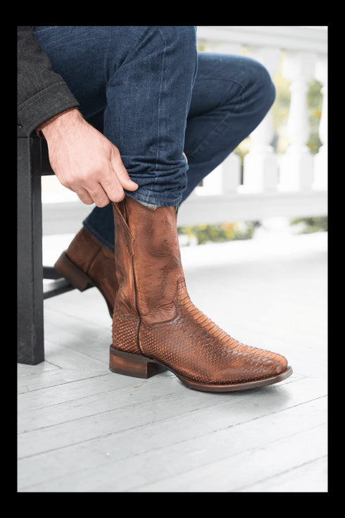 Dan Post Men's KA Python Print Leather Square Toe Boots - Brown