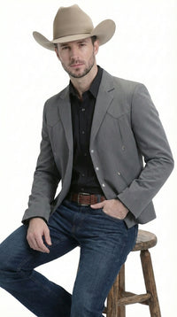 Mens Charcoal Gray Western Blazer – Cowboy Style Casual Jacket Classic Country Western Sport Coat